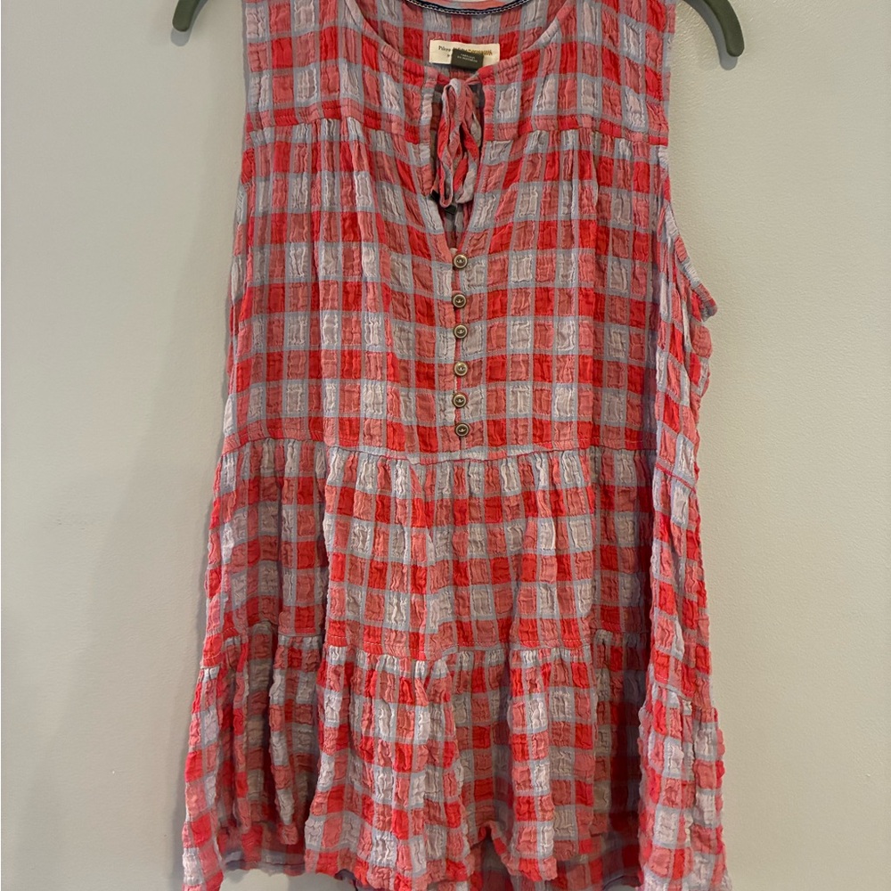 Anthropologie Red and Gray Checkered Blouse